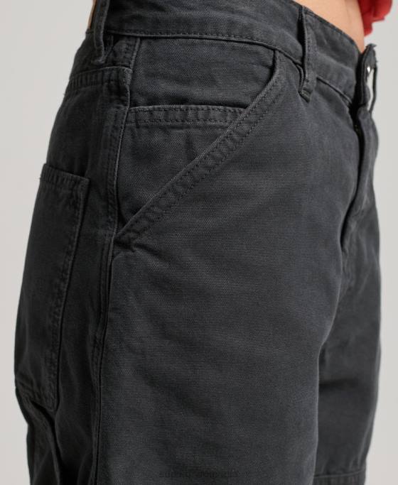 Superdry pantaloni vintage largi de dulgher din bumbac organic îmbrăcăminte gri inchis femei JX0Z2557