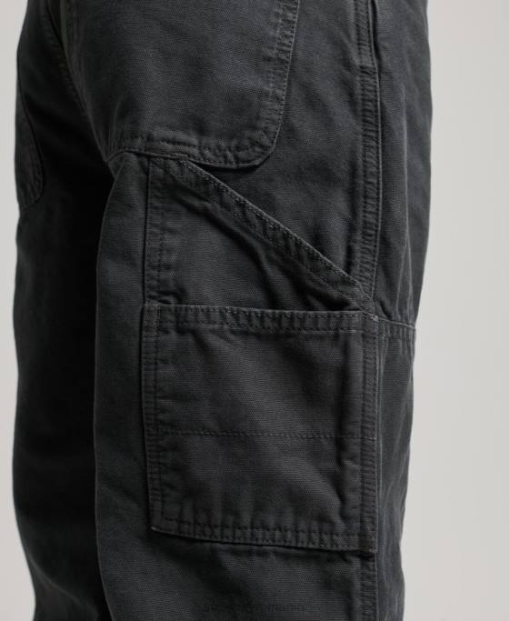 Superdry pantaloni vintage largi de dulgher din bumbac organic îmbrăcăminte gri inchis femei JX0Z2557