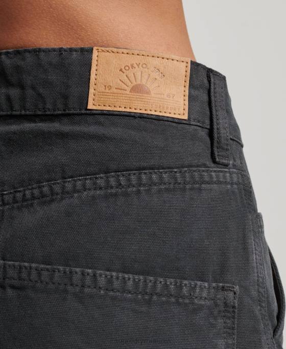 Superdry pantaloni vintage largi de dulgher din bumbac organic îmbrăcăminte gri inchis femei JX0Z2557