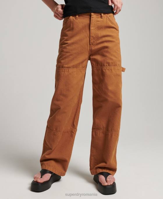 Superdry pantaloni vintage largi de dulgher din bumbac organic îmbrăcăminte maro femei JX0Z2561