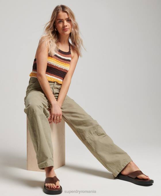 Superdry pantaloni vintage largi de dulgher din bumbac organic îmbrăcăminte verde femei JX0Z2556