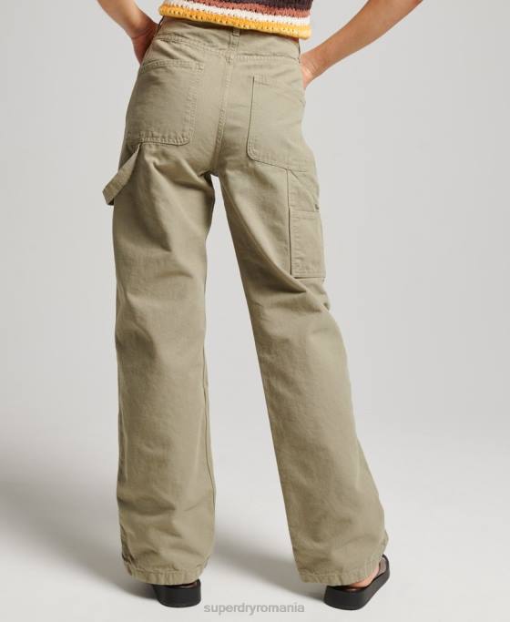 Superdry pantaloni vintage largi de dulgher din bumbac organic îmbrăcăminte verde femei JX0Z2556