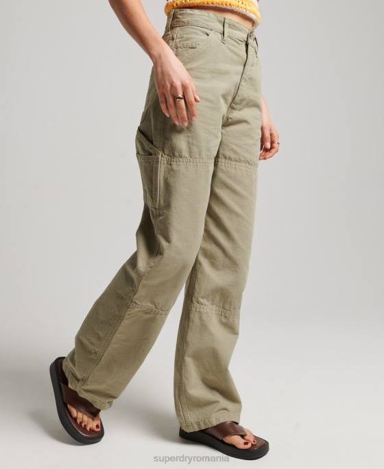 Superdry pantaloni vintage largi de dulgher din bumbac organic îmbrăcăminte verde femei JX0Z2556