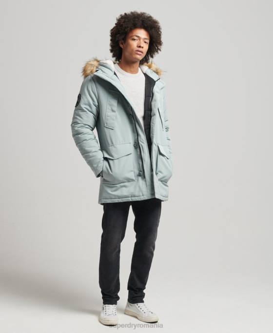 Superdry parka Everest cu glugă din blană artificială îmbrăcăminte albastru deschis bărbați JX0Z1007