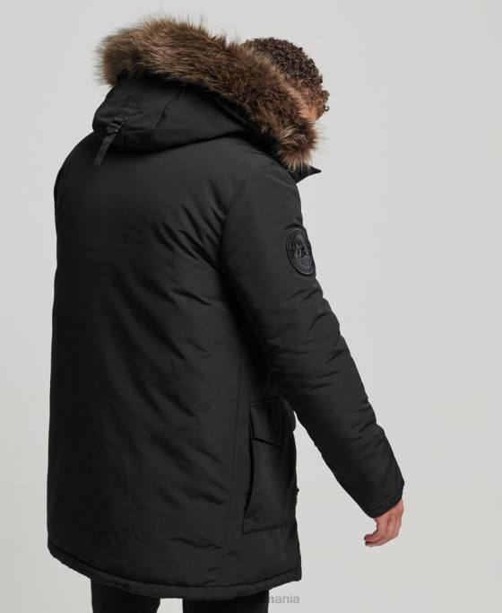 Superdry parka Everest cu glugă din blană artificială îmbrăcăminte gri inchis bărbați JX0Z1086