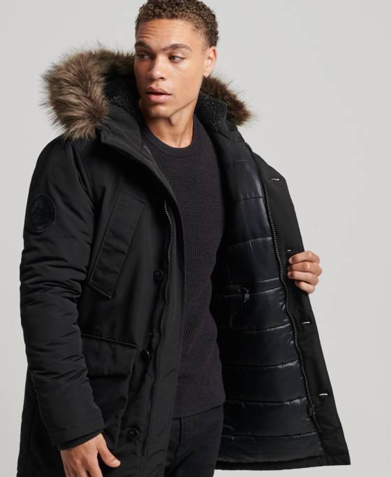Superdry parka Everest cu glugă din blană artificială îmbrăcăminte gri inchis bărbați JX0Z1086