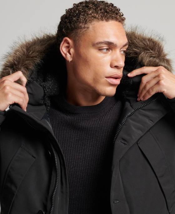 Superdry parka Everest cu glugă din blană artificială îmbrăcăminte gri inchis bărbați JX0Z1086
