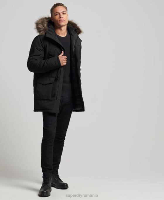 Superdry parka Everest cu glugă din blană artificială îmbrăcăminte gri inchis bărbați JX0Z1086