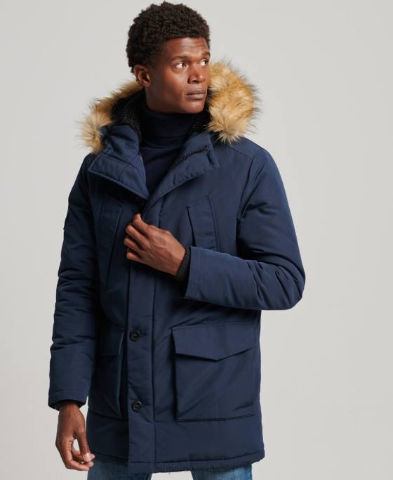 Superdry parka Everest cu glugă din blană artificială îmbrăcăminte marina bărbați JX0Z1005