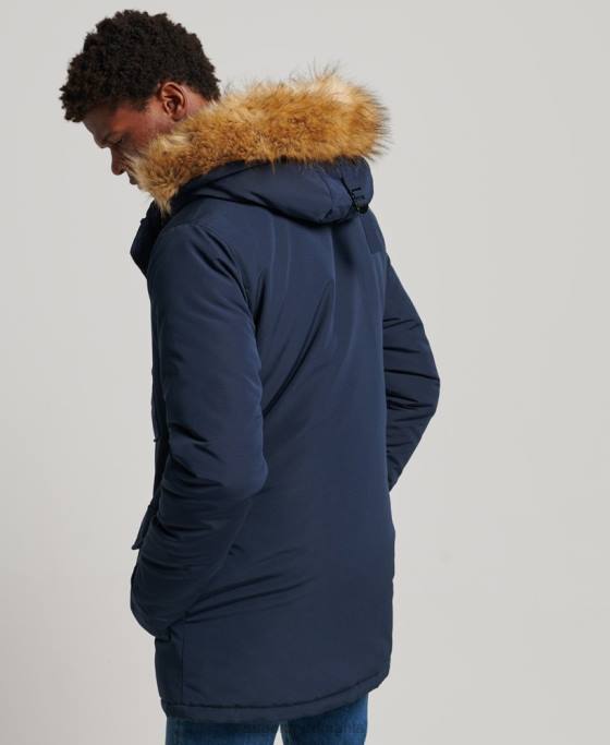 Superdry parka Everest cu glugă din blană artificială îmbrăcăminte marina bărbați JX0Z1005