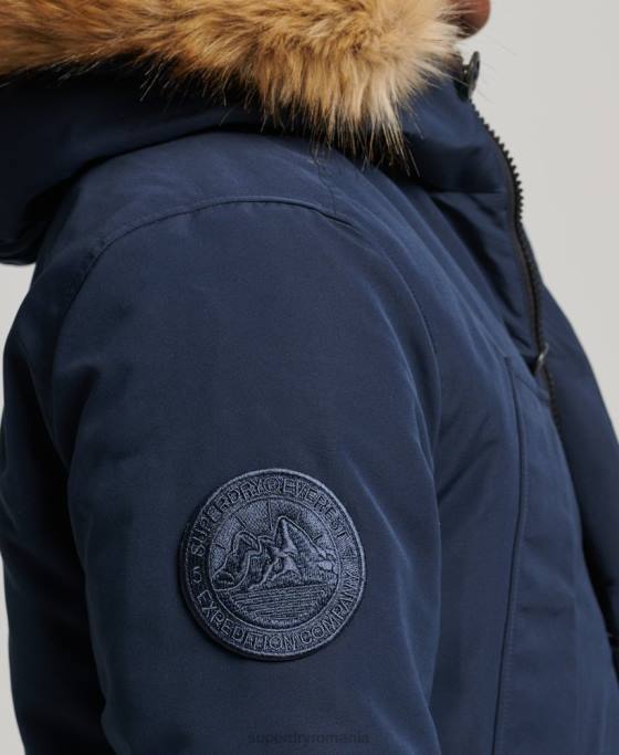 Superdry parka Everest cu glugă din blană artificială îmbrăcăminte marina bărbați JX0Z1005