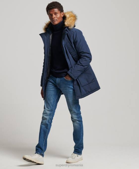 Superdry parka Everest cu glugă din blană artificială îmbrăcăminte marina bărbați JX0Z1005