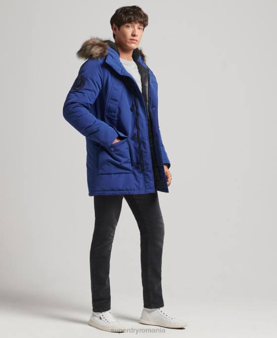 Superdry parka Everest cu glugă din blană artificială îmbrăcăminte marina bărbați JX0Z4498