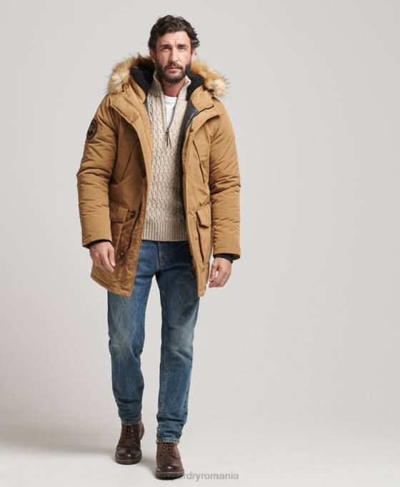 Superdry parka Everest cu glugă din blană artificială îmbrăcăminte maro bărbați JX0Z1008