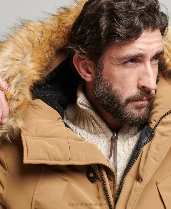 Superdry parka Everest cu glugă din blană artificială îmbrăcăminte maro bărbați JX0Z1008