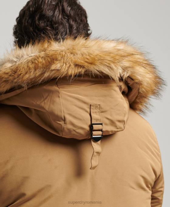 Superdry parka Everest cu glugă din blană artificială îmbrăcăminte maro bărbați JX0Z1008