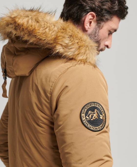 Superdry parka Everest cu glugă din blană artificială îmbrăcăminte maro bărbați JX0Z1008