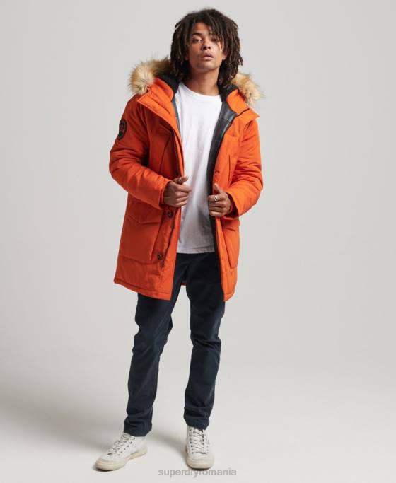 Superdry parka Everest cu glugă din blană artificială îmbrăcăminte portocale bărbați JX0Z1004