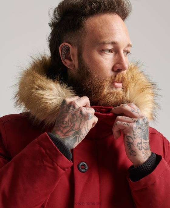 Superdry parka Everest cu glugă din blană artificială îmbrăcăminte roșu bărbați JX0Z1061