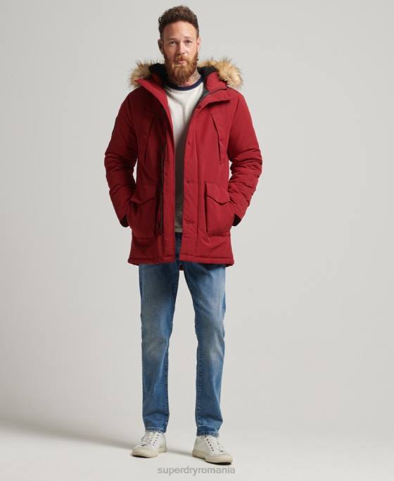 Superdry parka Everest cu glugă din blană artificială îmbrăcăminte roșu bărbați JX0Z1061