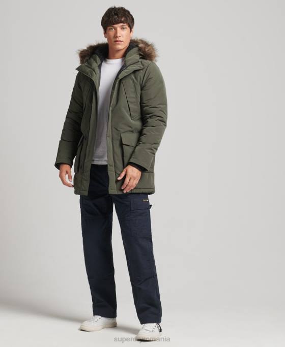 Superdry parka Everest cu glugă din blană artificială îmbrăcăminte verde bărbați JX0Z1006