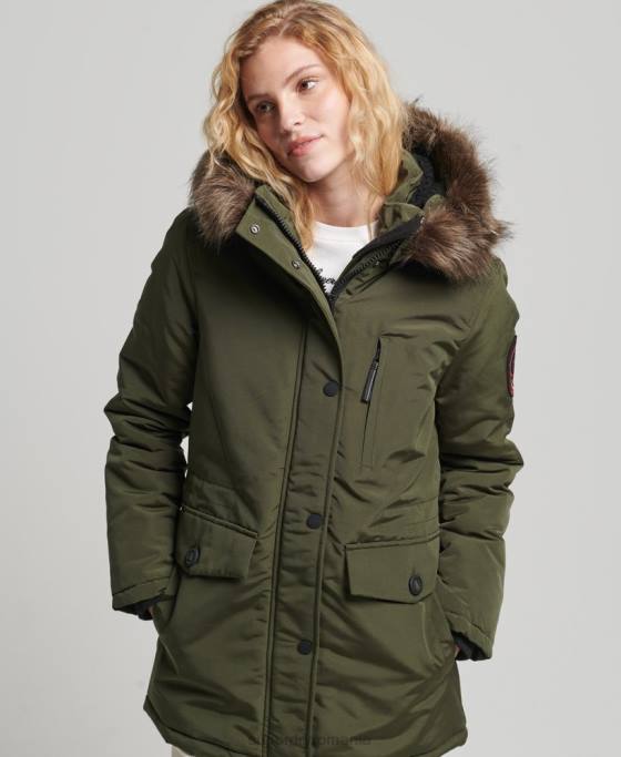 Superdry parka cu glugă din blană artificială Everest îmbrăcăminte kaki femei JX0Z3773