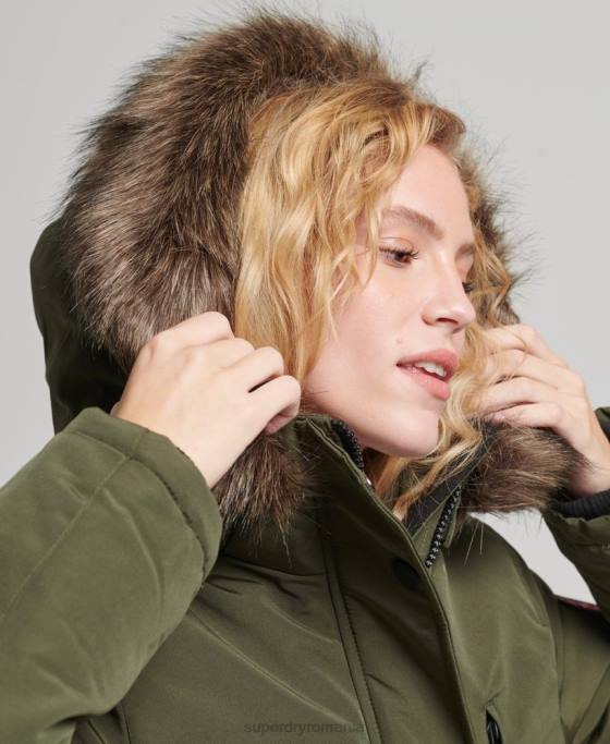 Superdry parka cu glugă din blană artificială Everest îmbrăcăminte kaki femei JX0Z3773