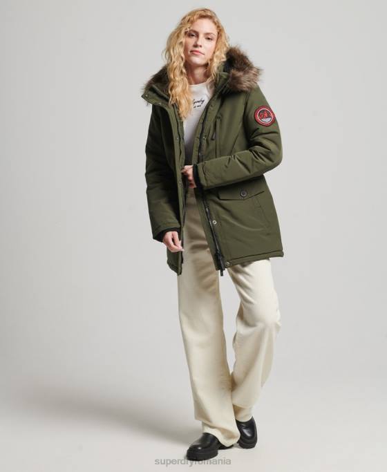Superdry parka cu glugă din blană artificială Everest îmbrăcăminte kaki femei JX0Z3773