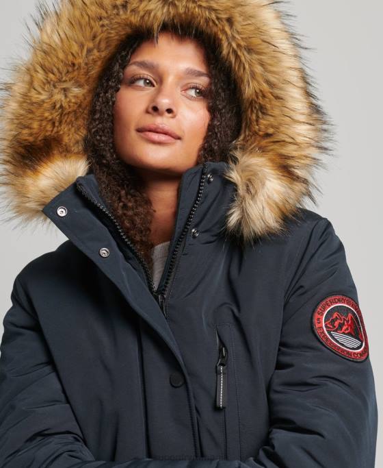 Superdry parka cu glugă din blană artificială Everest îmbrăcăminte marina femei JX0Z3771