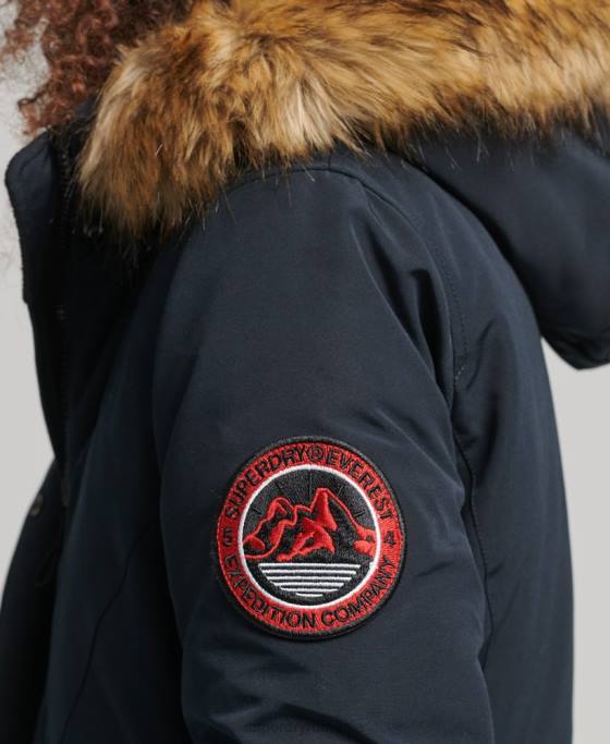Superdry parka cu glugă din blană artificială Everest îmbrăcăminte marina femei JX0Z3771