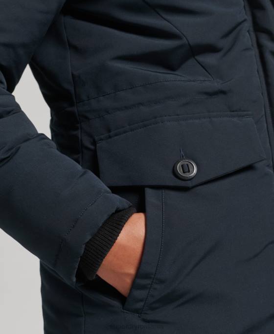 Superdry parka cu glugă din blană artificială Everest îmbrăcăminte marina femei JX0Z3771