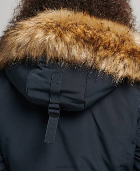 Superdry parka cu glugă din blană artificială Everest îmbrăcăminte marina femei JX0Z3771