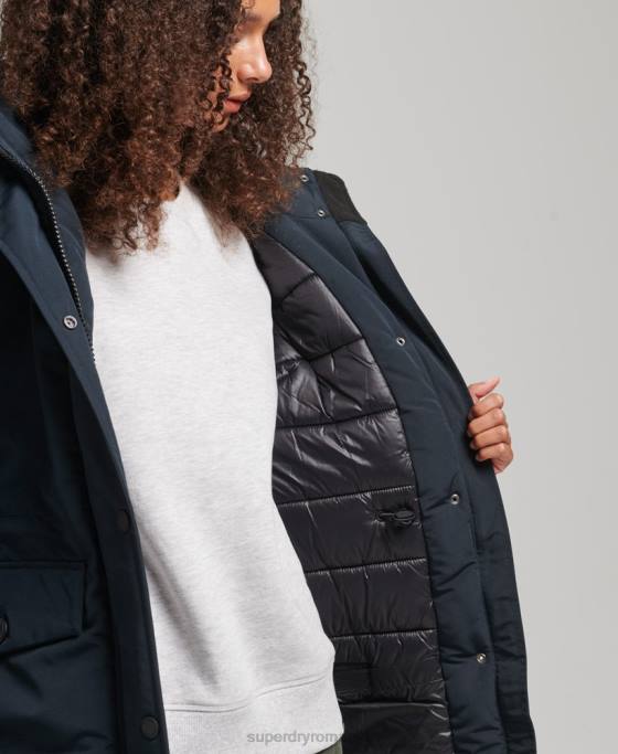 Superdry parka cu glugă din blană artificială Everest îmbrăcăminte marina femei JX0Z3771
