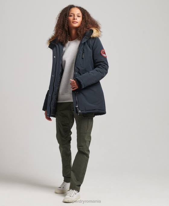 Superdry parka cu glugă din blană artificială Everest îmbrăcăminte marina femei JX0Z3771