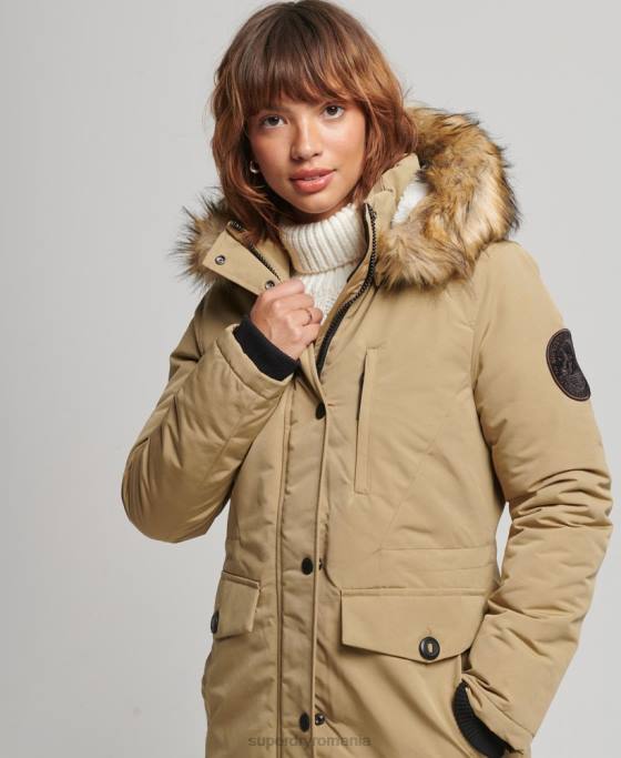 Superdry parka cu glugă din blană artificială Everest îmbrăcăminte maro femei JX0Z3774