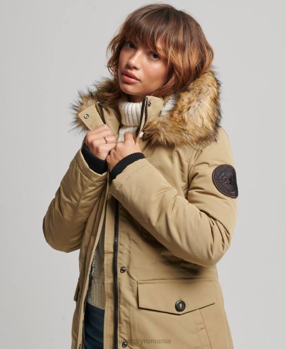 Superdry parka cu glugă din blană artificială Everest îmbrăcăminte maro femei JX0Z3774