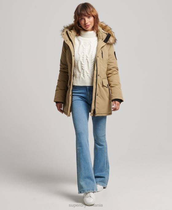 Superdry parka cu glugă din blană artificială Everest îmbrăcăminte maro femei JX0Z3774