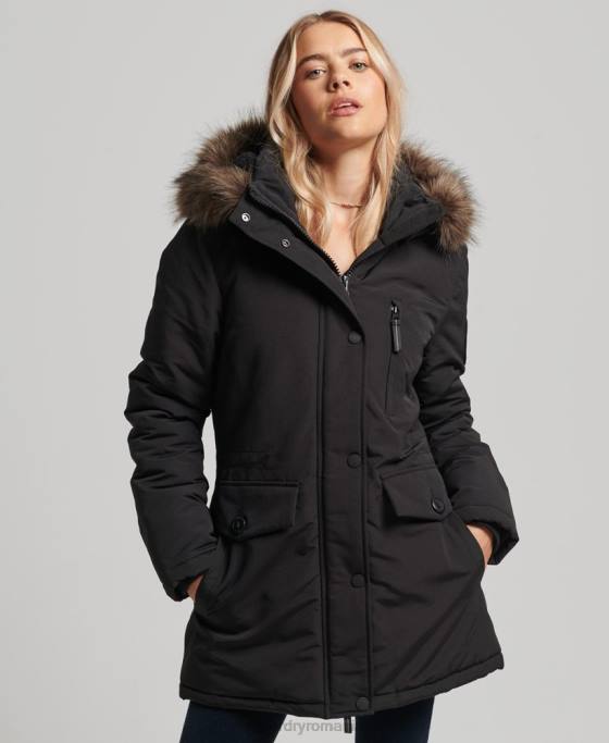 Superdry parka cu glugă din blană artificială Everest îmbrăcăminte negru femei JX0Z3762