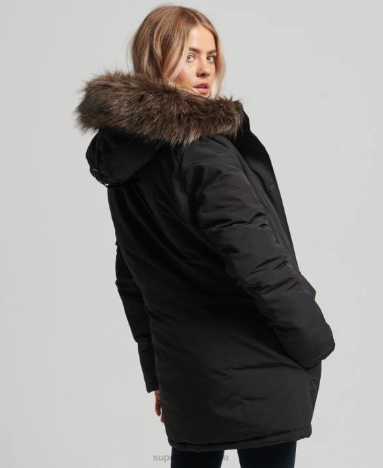 Superdry parka cu glugă din blană artificială Everest îmbrăcăminte negru femei JX0Z3762