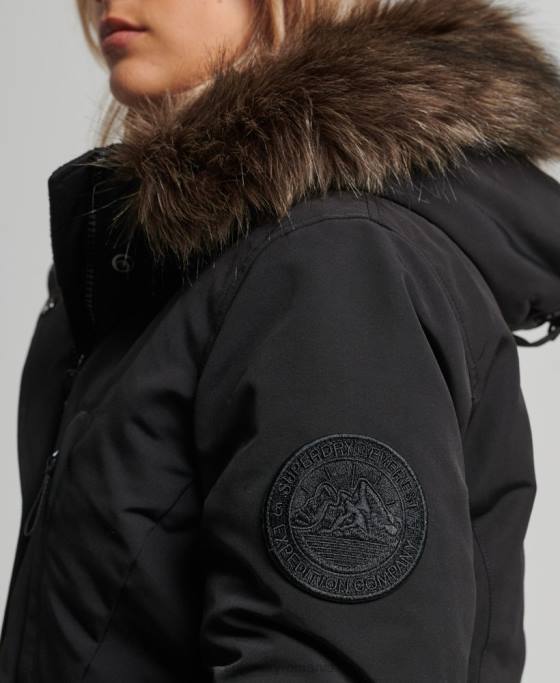 Superdry parka cu glugă din blană artificială Everest îmbrăcăminte negru femei JX0Z3762