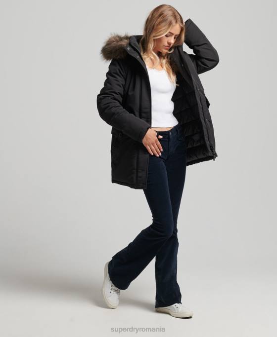 Superdry parka cu glugă din blană artificială Everest îmbrăcăminte negru femei JX0Z3762
