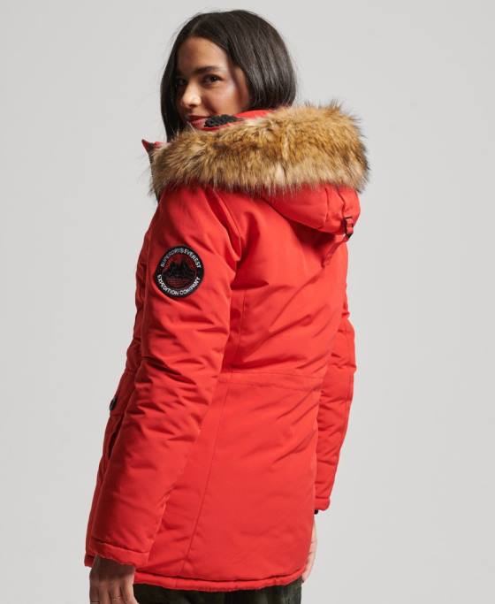 Superdry parka cu glugă din blană artificială Everest îmbrăcăminte roșu femei JX0Z3772