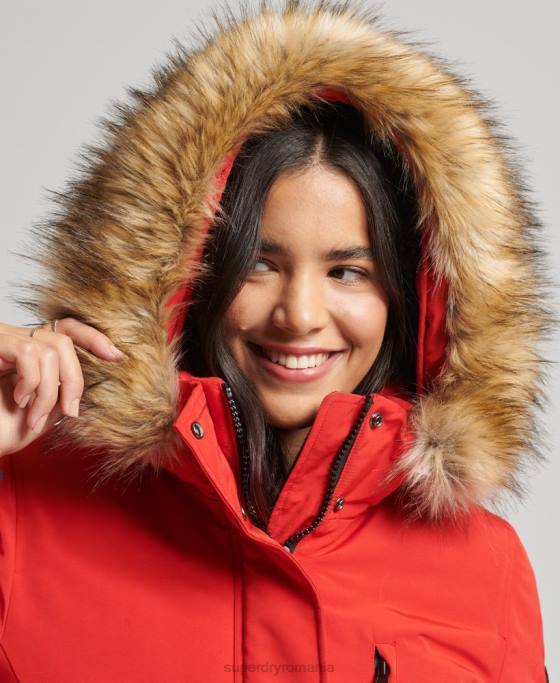 Superdry parka cu glugă din blană artificială Everest îmbrăcăminte roșu femei JX0Z3772