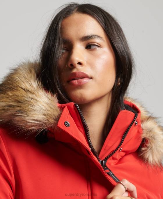 Superdry parka cu glugă din blană artificială Everest îmbrăcăminte roșu femei JX0Z3772