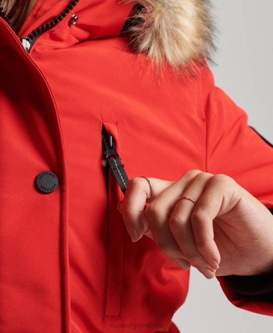 Superdry parka cu glugă din blană artificială Everest îmbrăcăminte roșu femei JX0Z3772