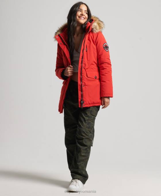 Superdry parka cu glugă din blană artificială Everest îmbrăcăminte roșu femei JX0Z3772