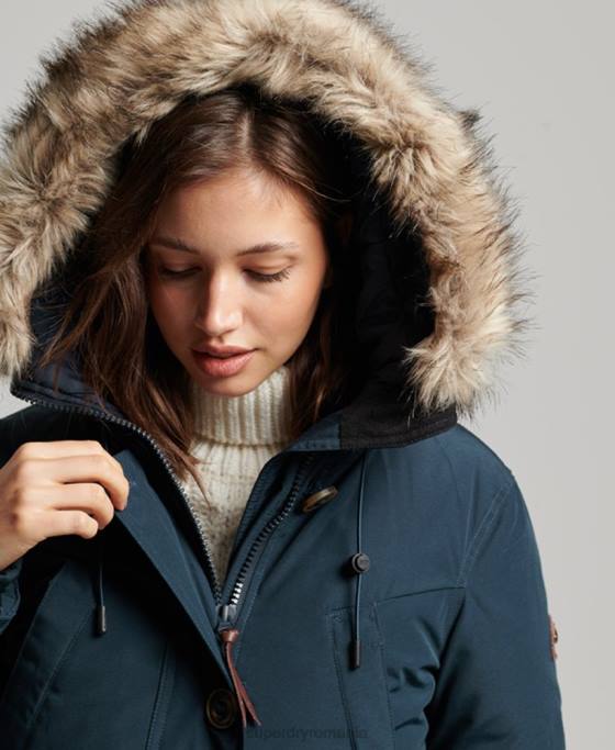 Superdry parka cu glugă din blană artificială îmbrăcăminte marina femei JX0Z3727