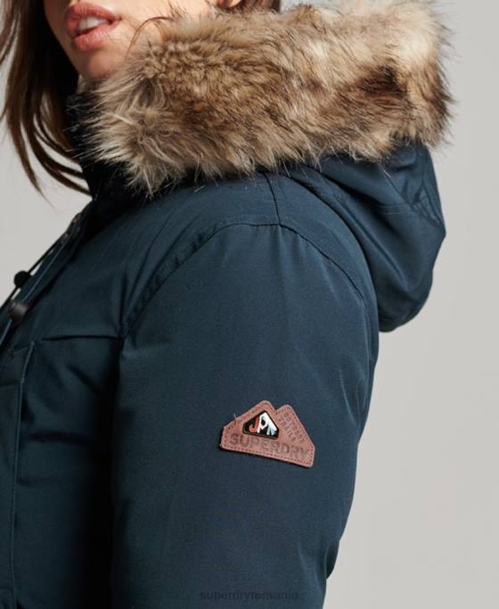 Superdry parka cu glugă din blană artificială îmbrăcăminte marina femei JX0Z3727