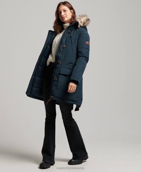 Superdry parka cu glugă din blană artificială îmbrăcăminte marina femei JX0Z3727