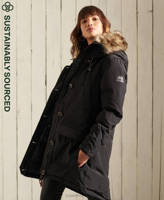 Superdry parka cu glugă din blană artificială îmbrăcăminte negru femei JX0Z3641